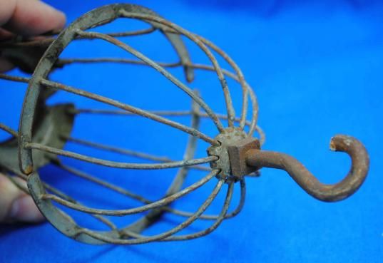   Antique Old Industrial Metal Lamp Light Safety Cage Part Task Trouble