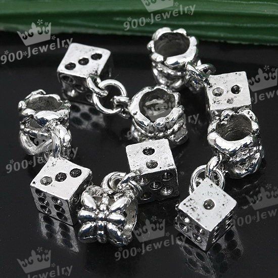 5Pc Tibetan Silver Dangle Dice Spacer European Beads  