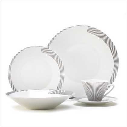 Contemporary dinnerware set features a playful black and white 