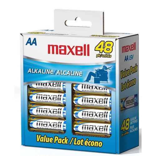 48 Pack AA Alkaline Maxell New & Fresh 2015 Batteries Bulk Pack 