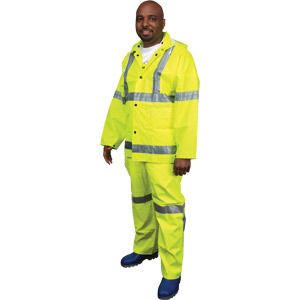 ANSI III Hi Viz Reflective 3pc PVC Rain Suit   LIME  