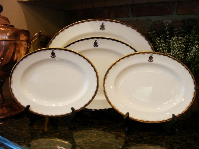 Set of 4 Antique Wedgwood Bone China Serving Platter Blue & Gold occi 