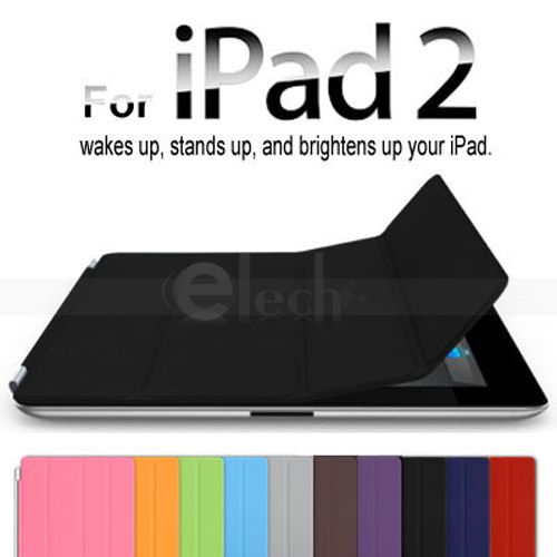 BLACK PU MAGNET SMART SLIM CASE COVER FOR APPLE IPAD 2  