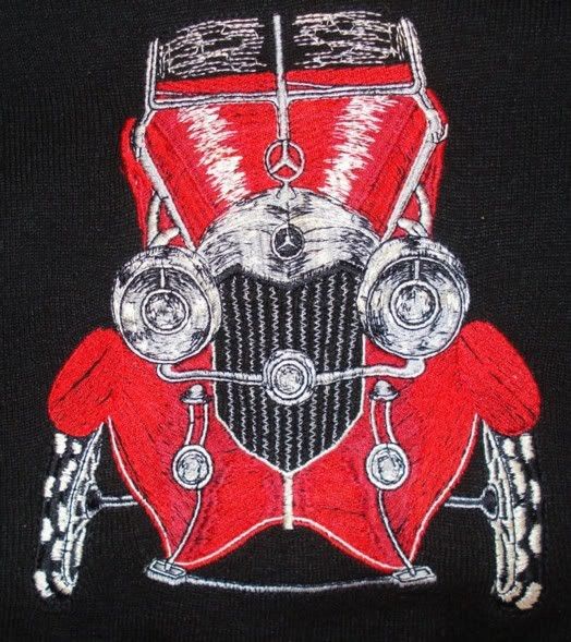 FUNKY MOD VTG 50s 60s MERCEDES ANTIQUE CAR SWEATER SHIRLEE M  