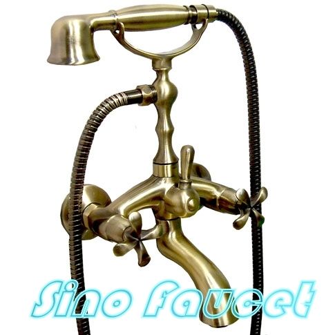 Antique Brass Clawfoot Bathtub Faucet Handheld Shower  