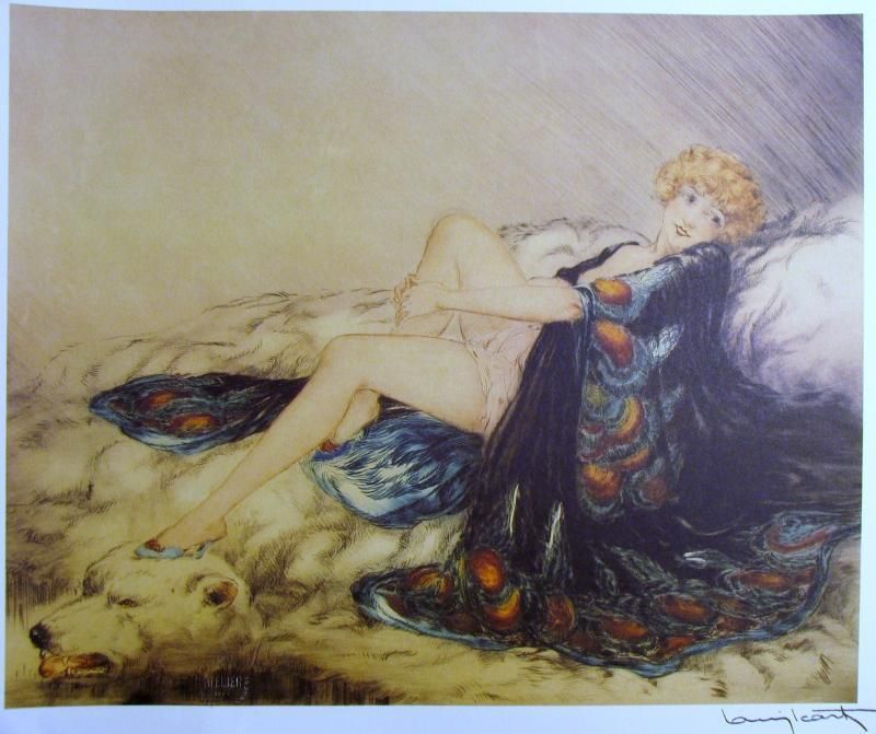 Louis ICART Rare Lithograph Bear Rug SIGNED Art Deco  