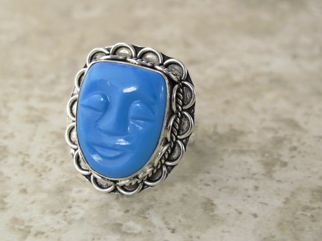   size 10.25 @ ^^ __ pastel blue ( carved face ) chalcedony __^^  