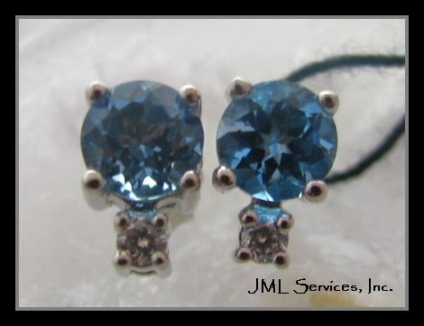   GOLD WG 1.12 CT DECEMBER BIRTHSTONE BLUE TOPAZ & DIAMOND EARRINGS