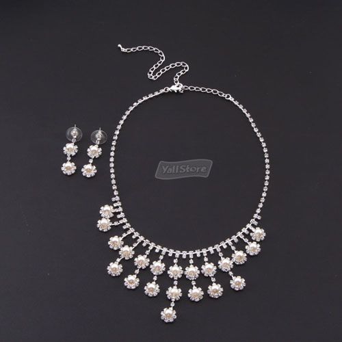 Flower Wedding Bridal Jewelry Necklace Earrings Set  