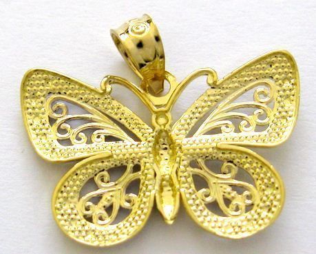 14k Real Yellow White Gold Butterfly Charm Pendant New  