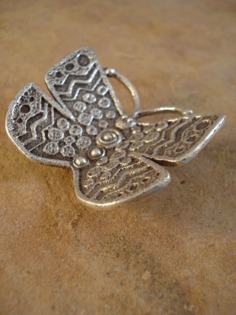 Joel Pajarito Lovato Silver Tufa Cast Butterfly Pin  