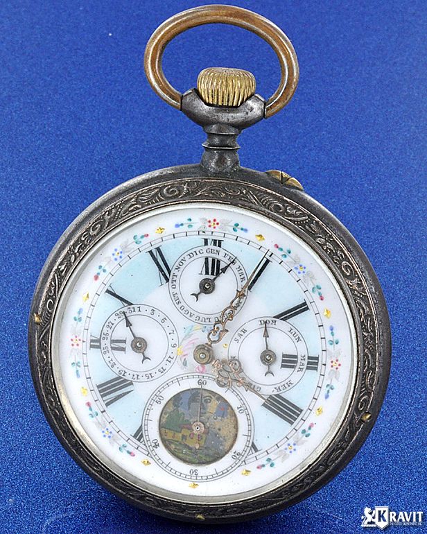 Rare Swiss Triple Date Calendar Moon Phase P/Watch C1900s  