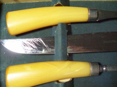 Antique Vintage 3 Pc. Carving Set Butterscotch Bakelite  