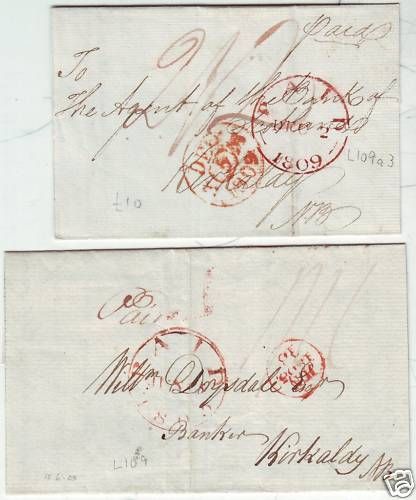 1805/9 2 DIFF. RED PAID CDS OF LONDON ON WRAPPERS SCOT  