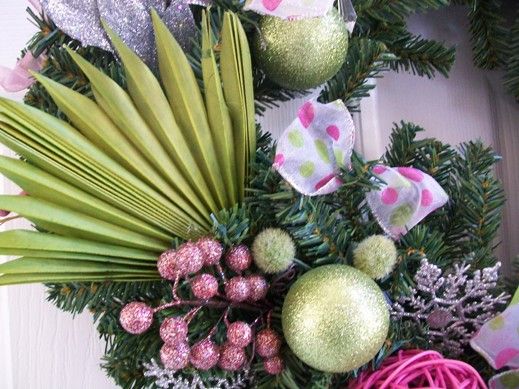 Pretty Pink & Green Christmas Wreath With Silver Accent  