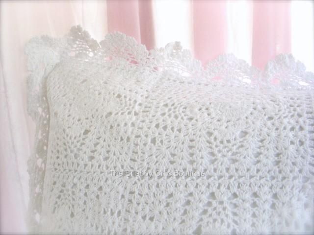 White Lace King Bed Quilt Shabby Cottage Victorian Hand Crochet 