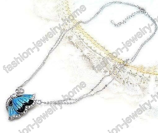 Fashion Crystal Flying Butterfly Pendant Necklace  