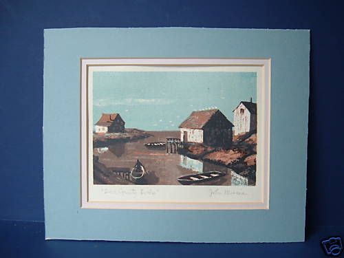 John Mosiman Serigraph Door County Docks WI Signed Blue  