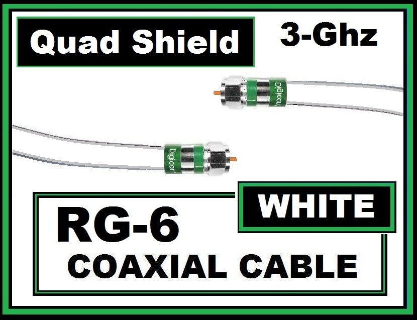 50 Ft Foot Feet)White Quad Shield RG6 Digital Coax/Coaxial Satellite 