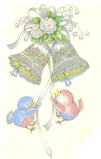 Lace Wedding Bell Blue Bird Waterslide Ceramic Decals  