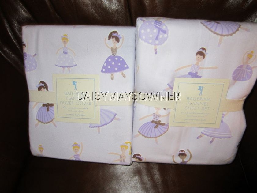 NEW POTTERY BARN FLANNEL BALLERINA F/Q DUVET AND FULL SHEETS SET NEW