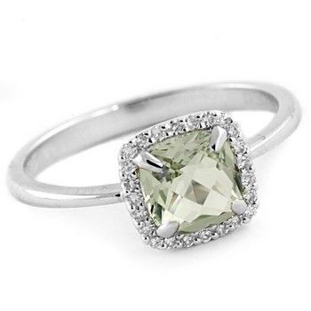 CUSHION CUT GREEN AMETHYST & DIAMOND 14K WHITE GOLD COCKTAIL 