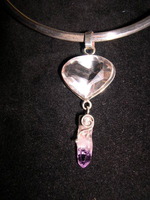 SS Heart Shape Quartz&Vera Cruz Amethyst Pendant 2 New  