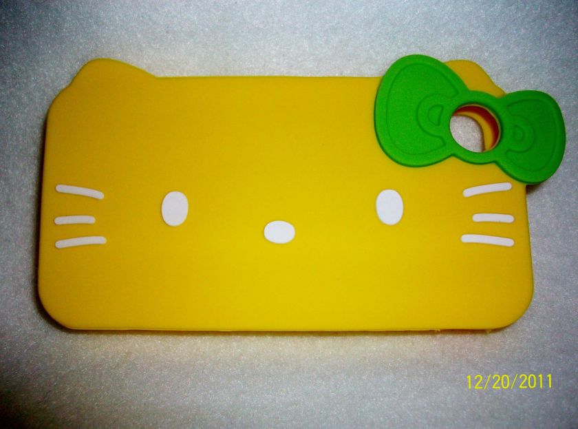 Hello Kitty IPHONE 4 4S Silicone Case Cover Yellow with Green Bow 