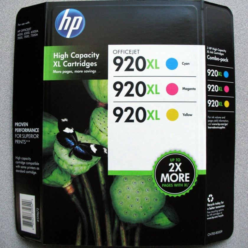 PACK HP GENUINE 920 XL Color Ink (RETAIL BOX) 920XL 6500 6500A 7000 