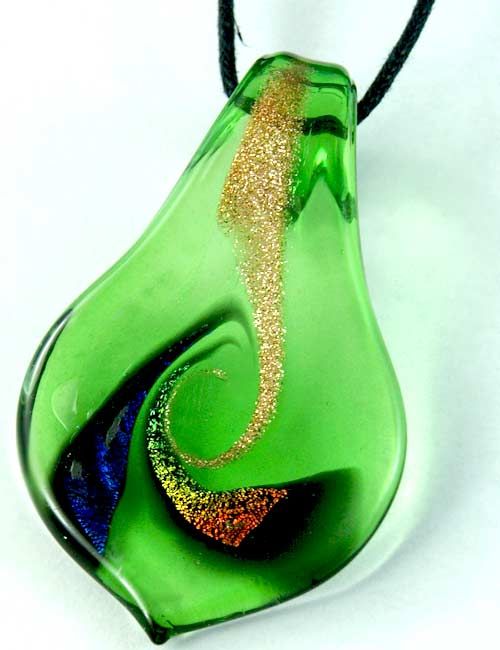 G2214 Green Lampwork Foil glass Leaf Pendant Necklace  