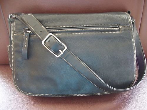 Liz Claiborne Black Pebbled Leather Flap Shoulder Bag  