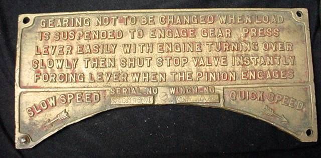   Antique Bronze Winch Instruction Plaque Sign Nautical Boat Ship RH #10