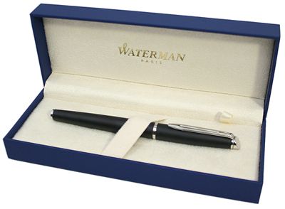 Waterman Hemisphere Fountain Pen, Matte Black, Chrome Trim, Medium nib