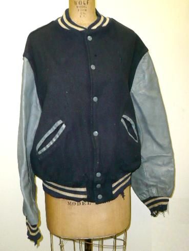   50s 60s LEATHER WOOL HIGH SCHOOL COLLEGE VARSITY MENS JACKET COAT XL