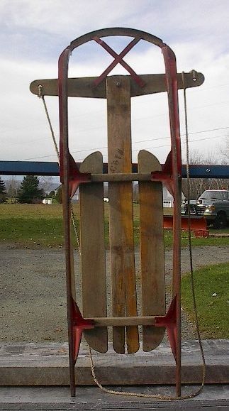 VINTAGE Wooden Snow Toboggan FLYER Sled GREAT  