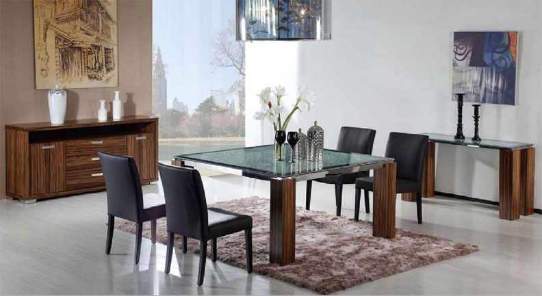 5pc Modern Zebrano Wood Square Glass Dining Set, DS 11020 T2  