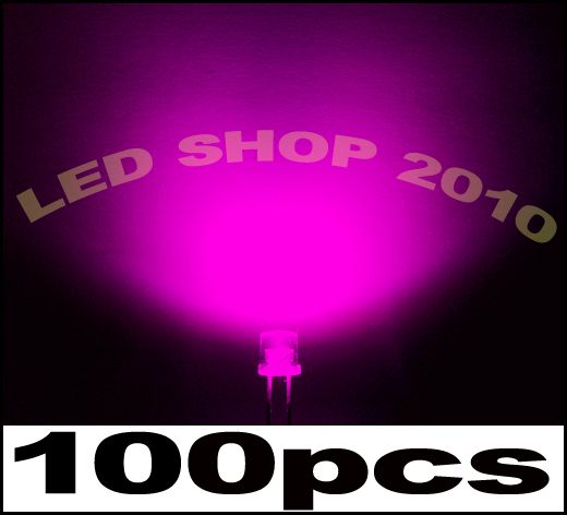 100 pcs 5mm Flat top Pink LED Wide Angle Light lamp  