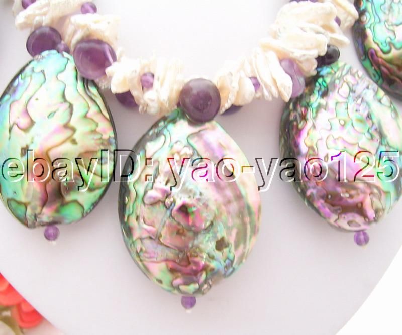 pearl, white biwa pearl, round and fancy amethyst, fancy paua abalone 