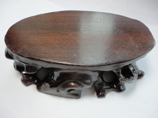   BLACK HARDWOOD NICE CARVED BONSAI POT/VASE STAND 130mm L  