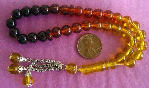 PRAYER WORRY BEADS KOMBOLOI GLASS GRADUATED AMBER COLOR  