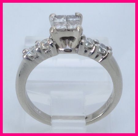 14kwg Round & Princess Cut Diamond Wedding Ring .74ct  