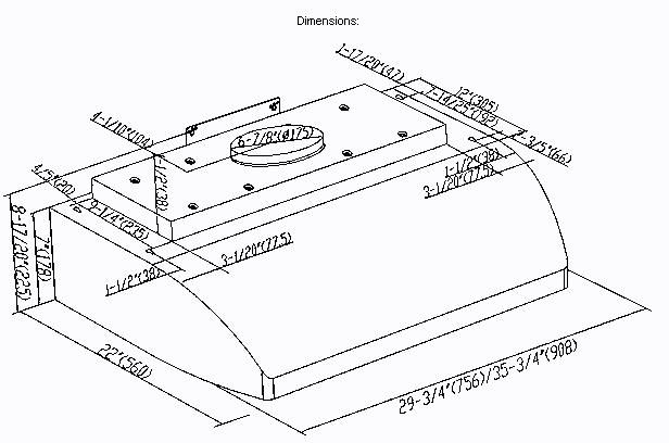 36 Inch Baffle Filter Under Cabinet S/S Range Hood A 36  