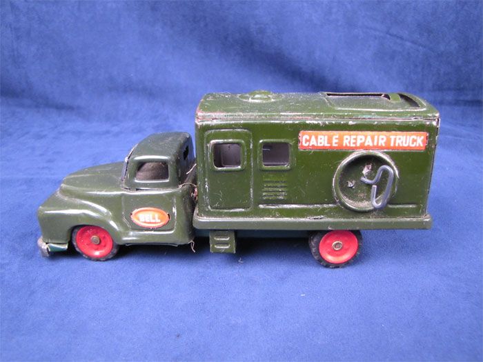 Vintage Tin Friction Bell Cable Repair Truck Japan  