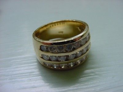 Solid 14k Yellow Gold 3 row Diamond Ring or Band  