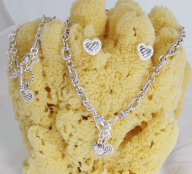 ICON 16 CLEAR CRYSTAL DESIGNER HEART NECKLACE EARRINGS BRACELET 