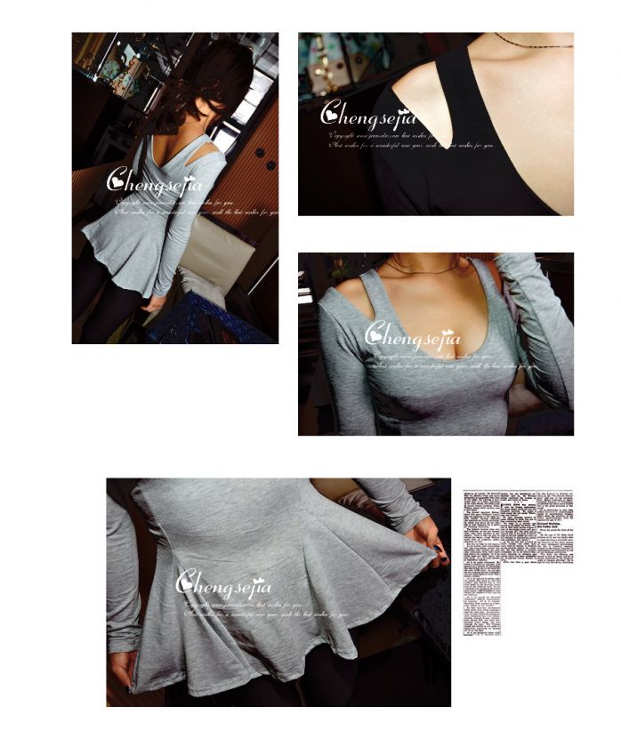 New korea Women off shoulder TG1G Gray Top shirt Blouse  