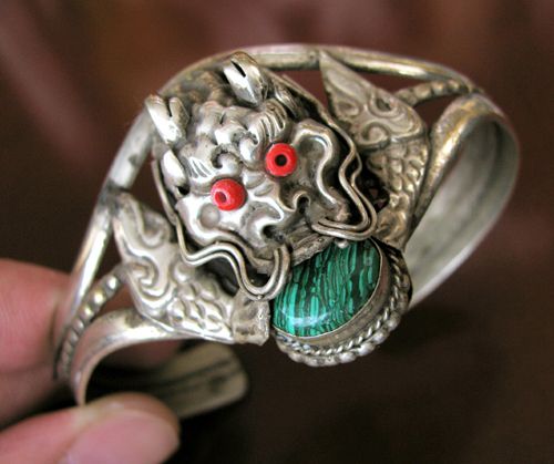 Antique Tibetan Silver Dragon Bangle Xmas Birthday Gift  