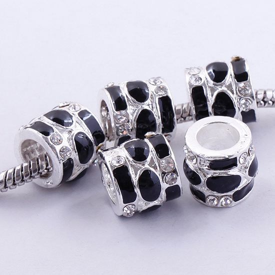 Colourful Enamel Inlay Crystal Silver Pt Tube European Beads Fit Charm 