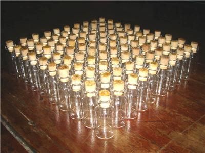 Lot 100 3ml Clear Glass Bottles Vial w/ Corks 1.4Tall  