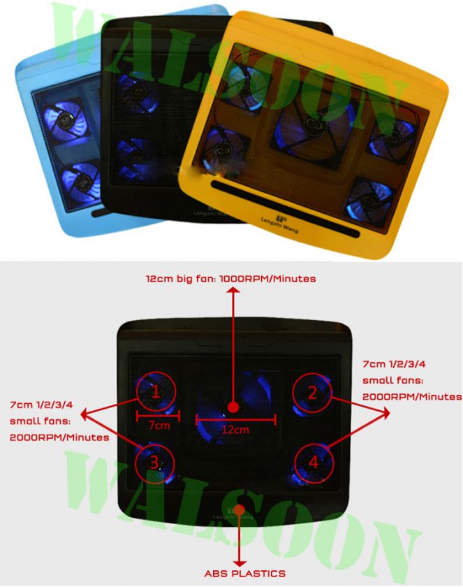 Brand New 5 Fan LED Notebook Cooling Cooler Stand Pad For 10 17 